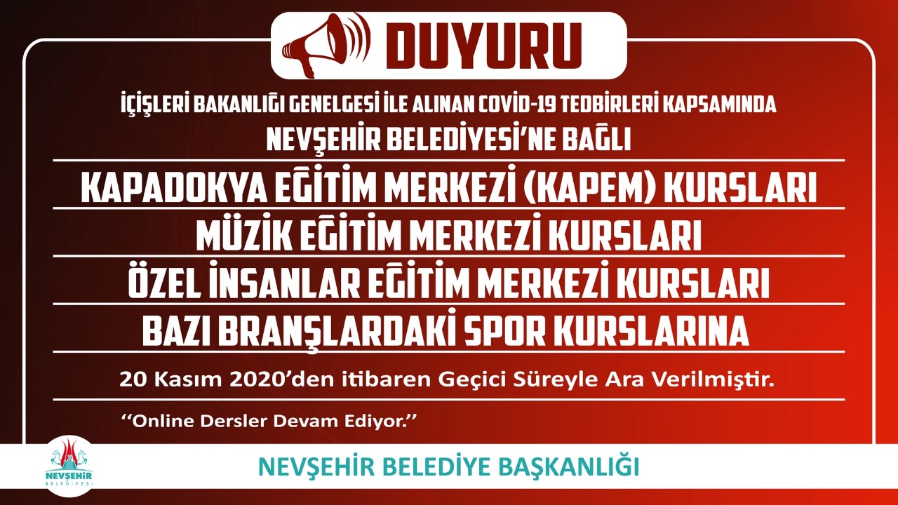 Kurslarda ve Eğitim Merkezlerinde yüz yüze eğitime ara ...